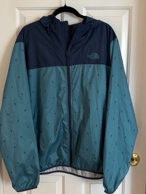 The North Face M Teal Navy Windwall Jacket - Campfire Print